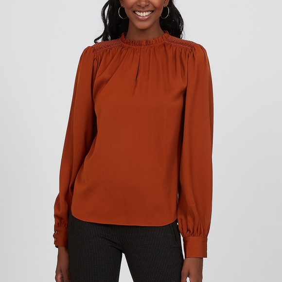 Brand New Burnt Orange Smocked Pie Crust Collar Blouse - Picture 1 of 12
